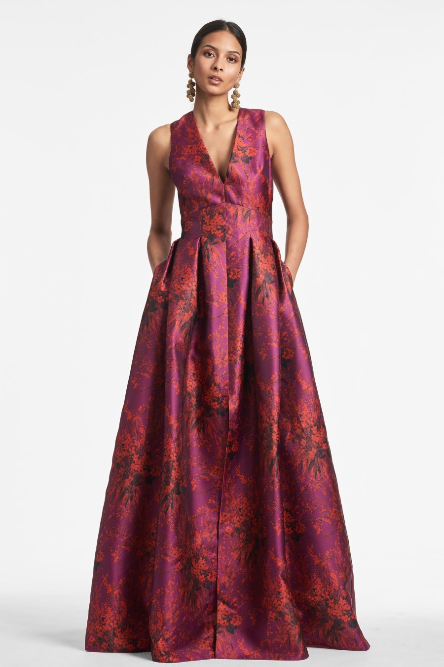 Sachin & Babi Brooke Gown-Raspberry Bouquet Multi | Covered