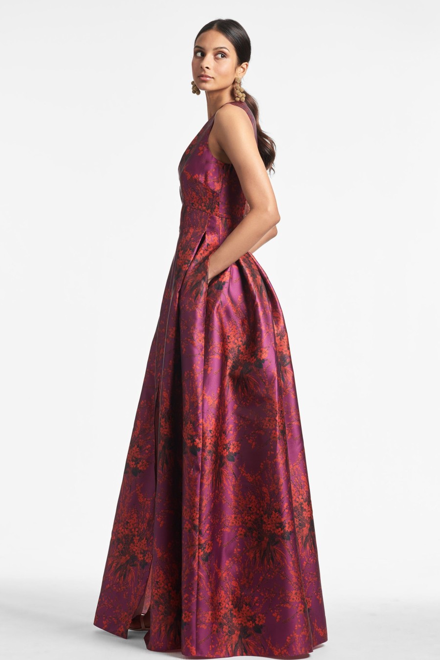 Sachin & Babi Brooke Gown-Raspberry Bouquet Multi | Covered