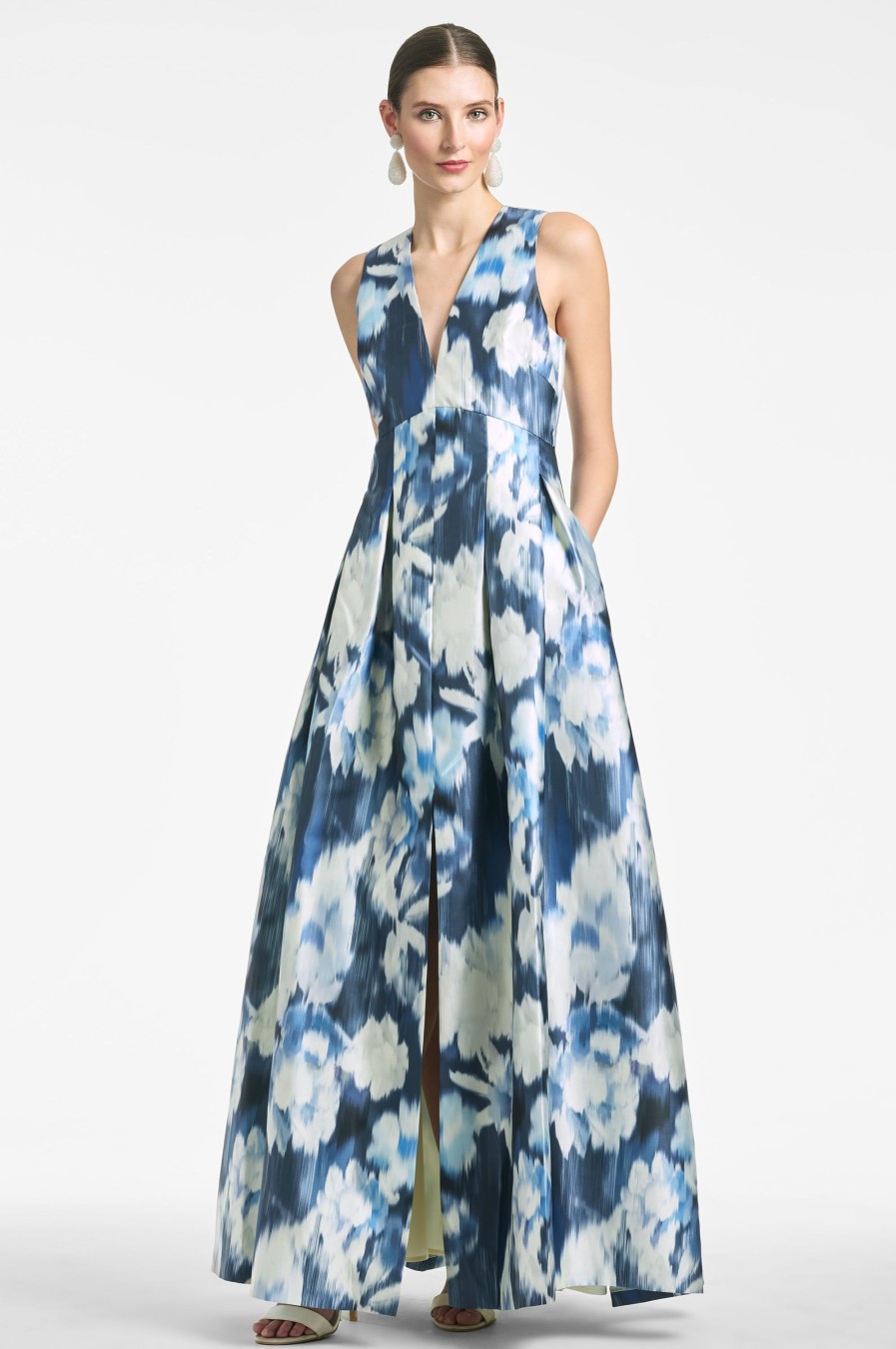 Sachin & Babi Brooke Gown-Blue Ikat Floral | Covered