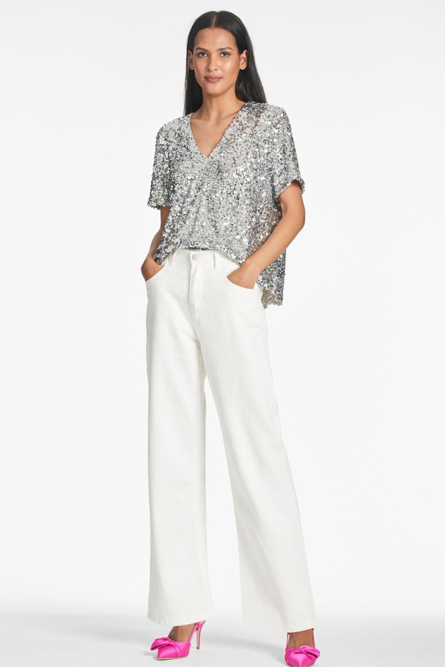 Sachin & Babi Bette Top-Silver | Tops & Blouses