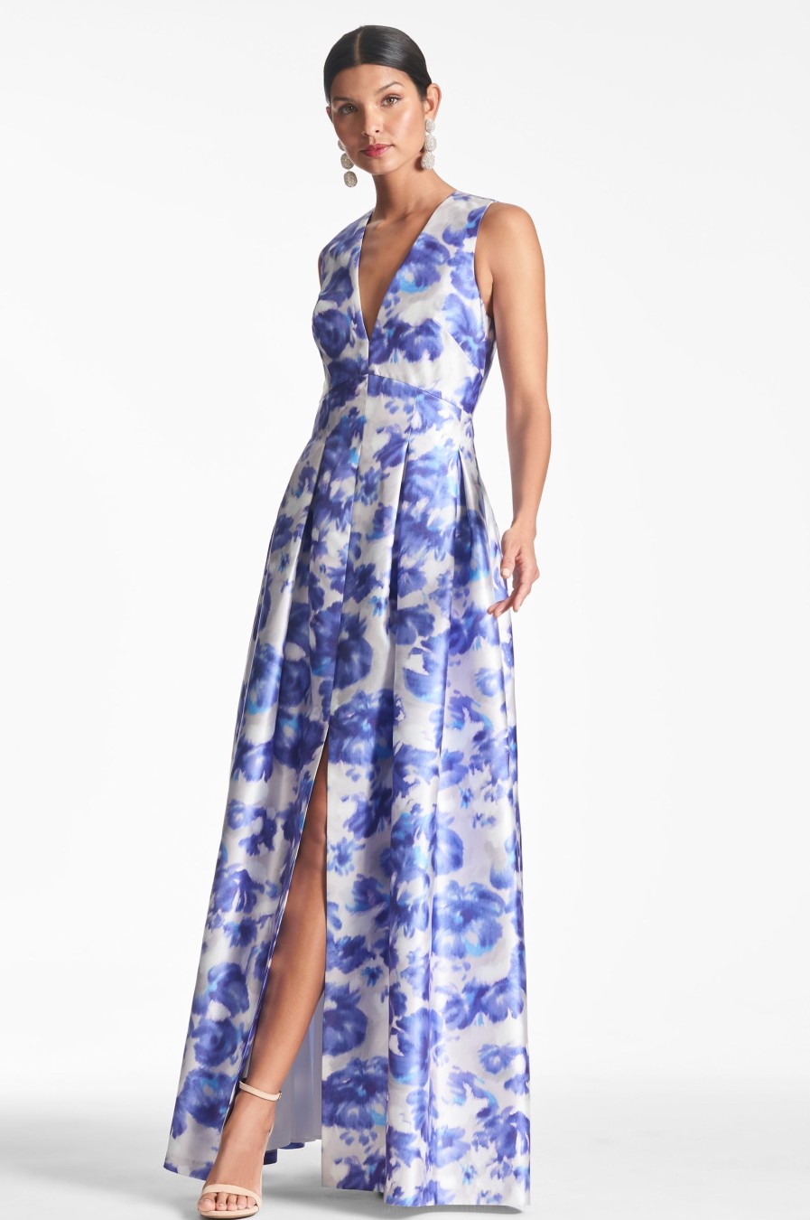 Sachin & Babi Brooke Gown-Azure Watercolor Floral | Plus Sizes