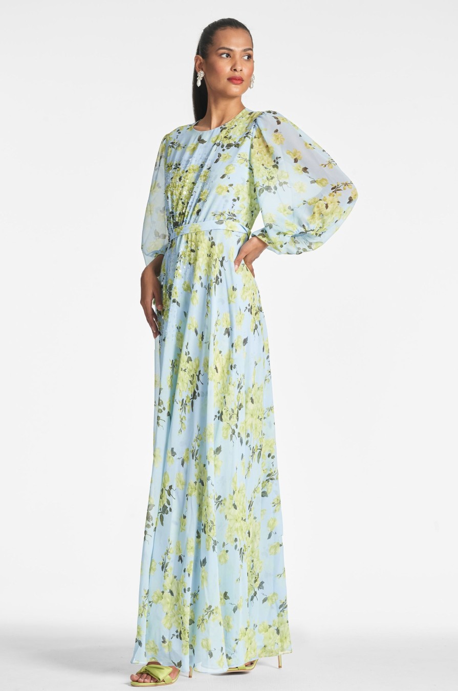 Sachin & Babi Bianca Gown-Sky Citrine Floral | Plus Sizes