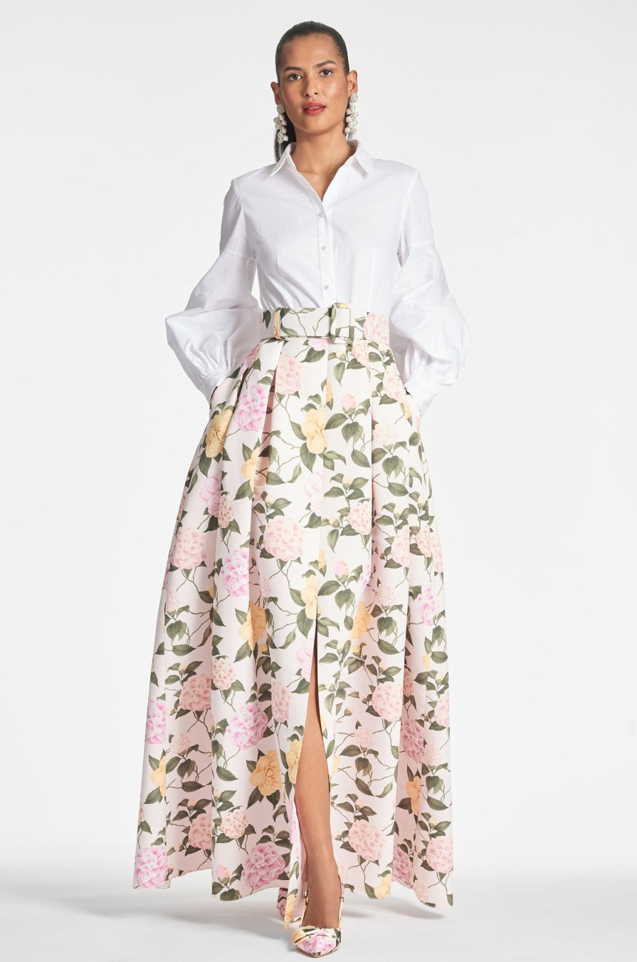 Sachin & Babi Florence Gown-White/Pink Lemonade Bouquet | Plus Sizes