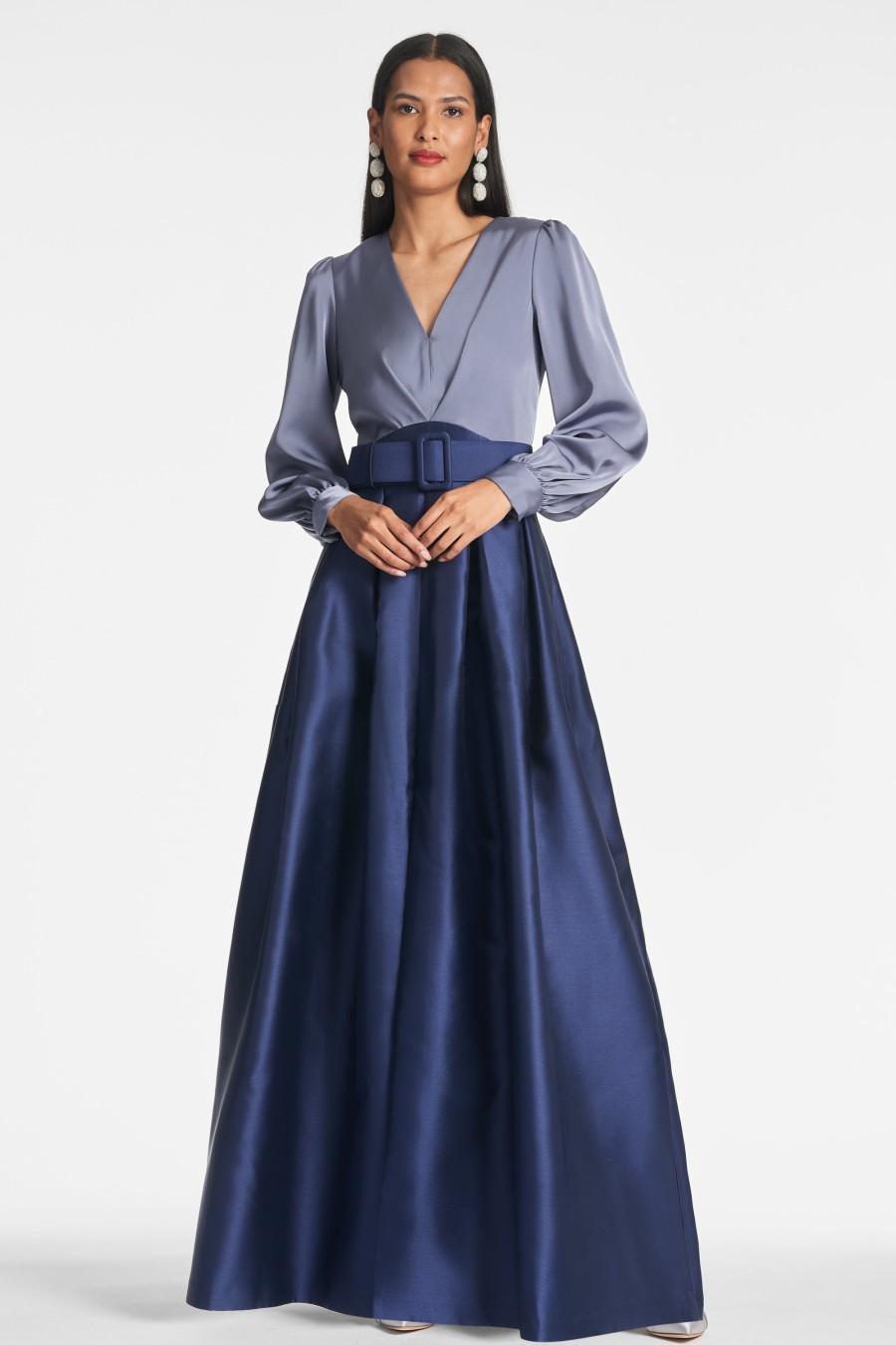 Sachin & Babi Zoe Gown-Cool Grey/Night Sky | Plus Sizes