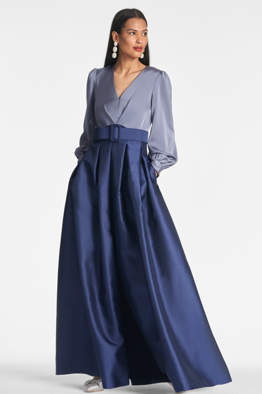 Sachin & Babi Zoe Gown-Cool Grey/Night Sky | Plus Sizes