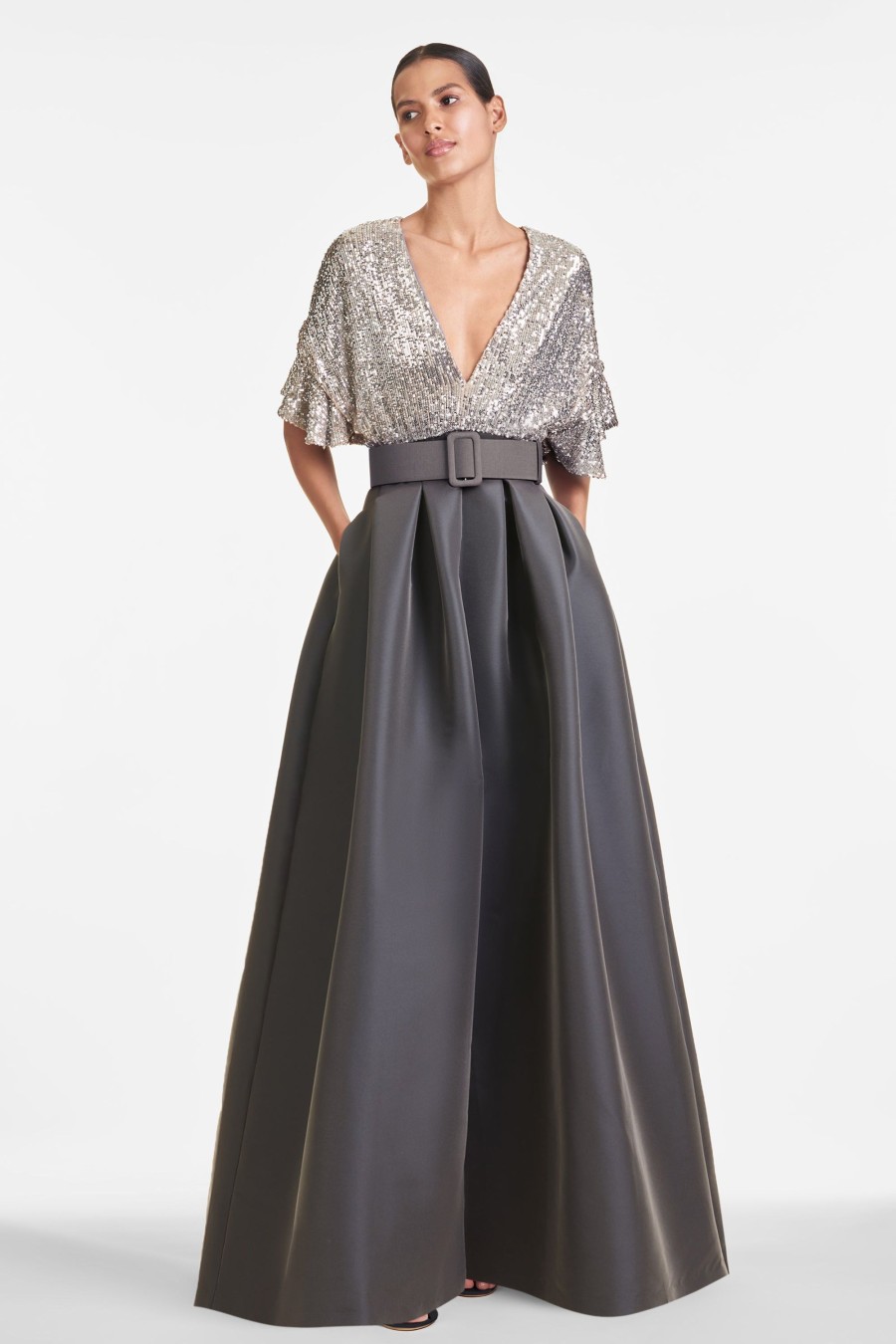 Sachin & Babi Simone Gown-Charcoal | Plus Sizes