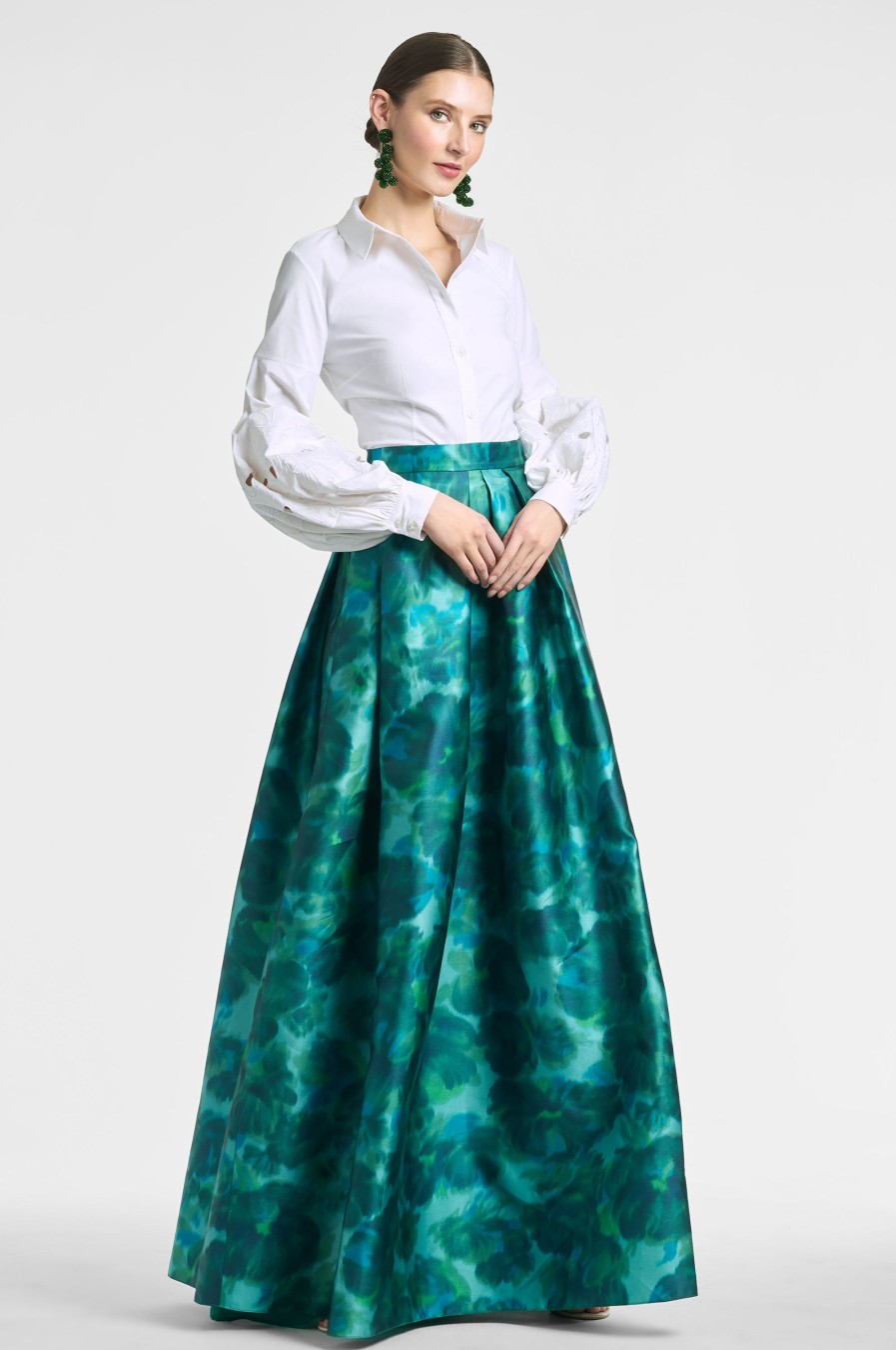 Sachin & Babi Ava Skirt-Emerald Watercolor Floral | Matching Sets