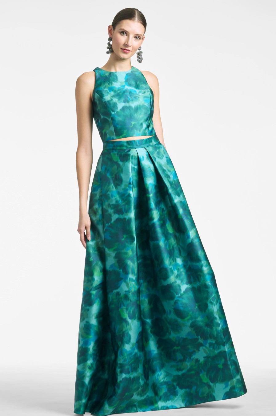 Sachin & Babi Ava Skirt-Emerald Watercolor Floral | Matching Sets