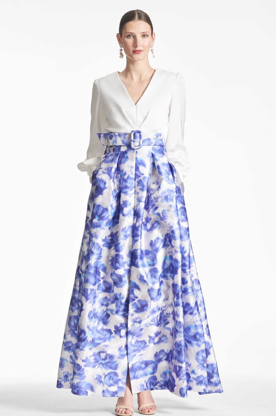 Sachin & Babi Zoe Gown-Off White/Azure Watercolor | Plus Sizes