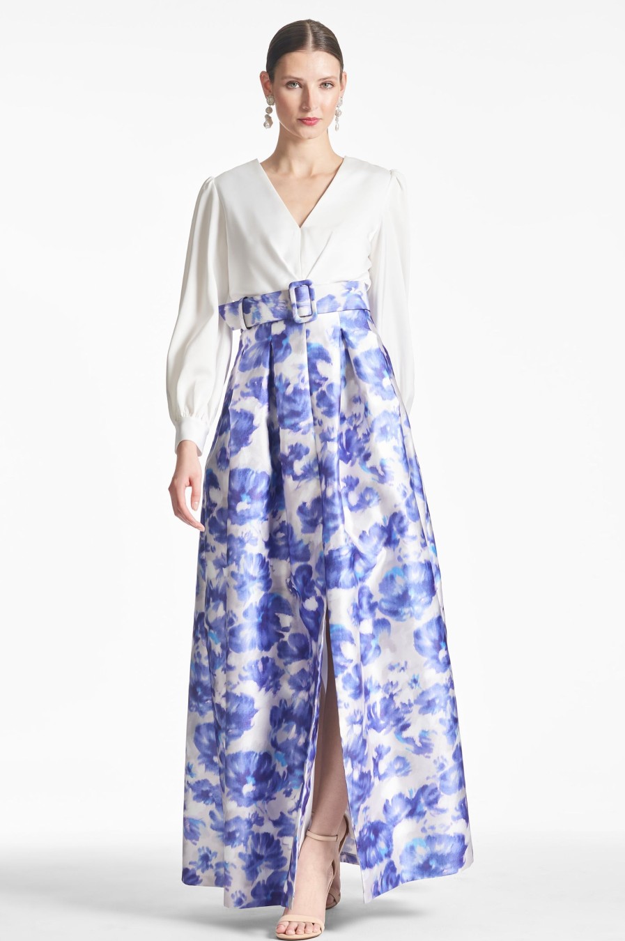 Sachin & Babi Zoe Gown-Off White/Azure Watercolor | Plus Sizes