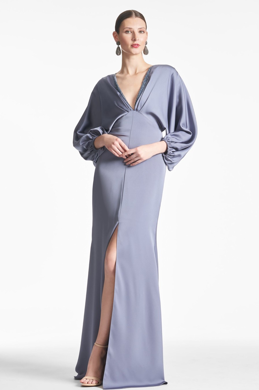 Sachin & Babi Satin Gabby Gown-Cool Grey | Covered