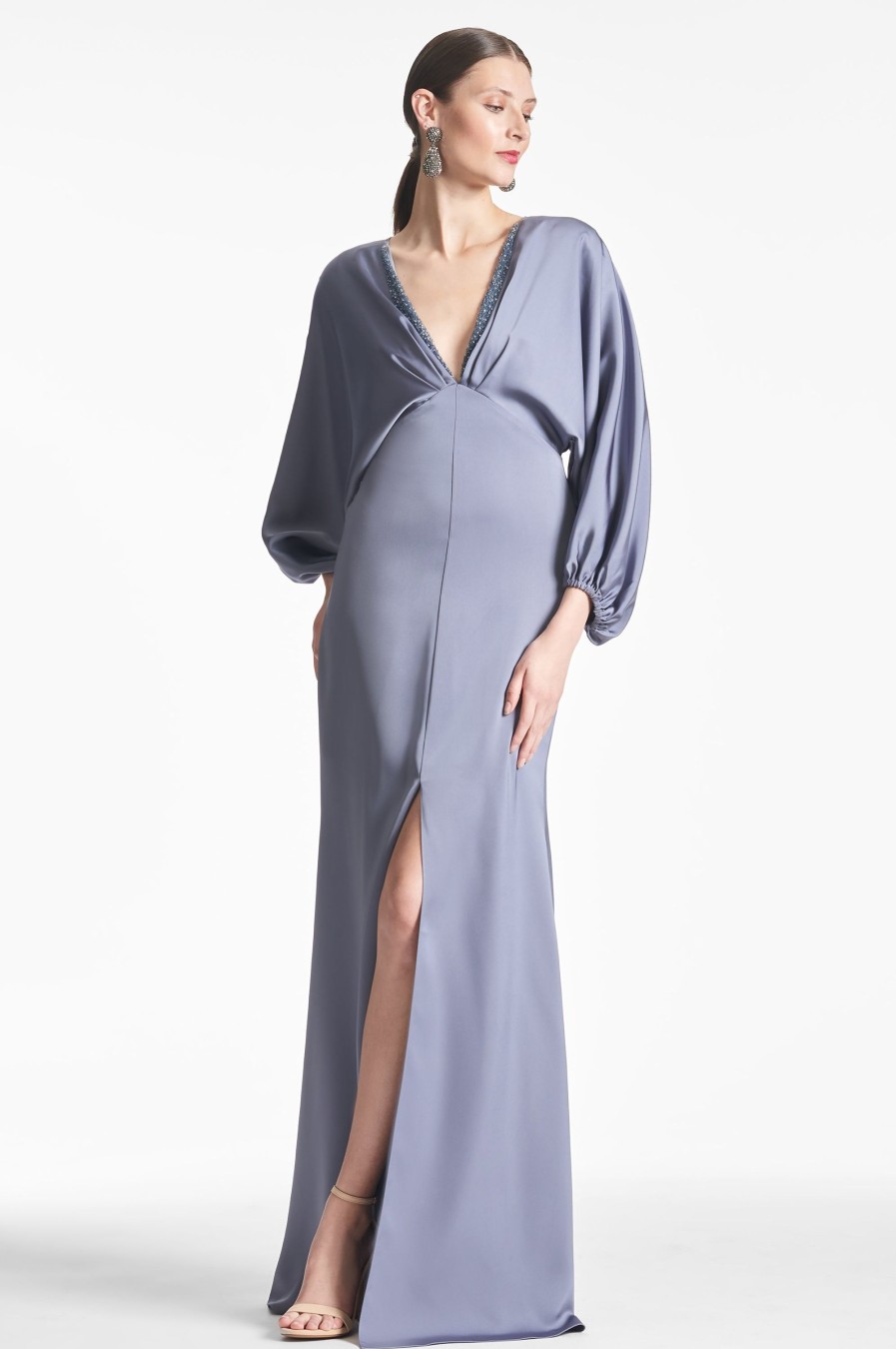 Sachin & Babi Satin Gabby Gown-Cool Grey | Covered